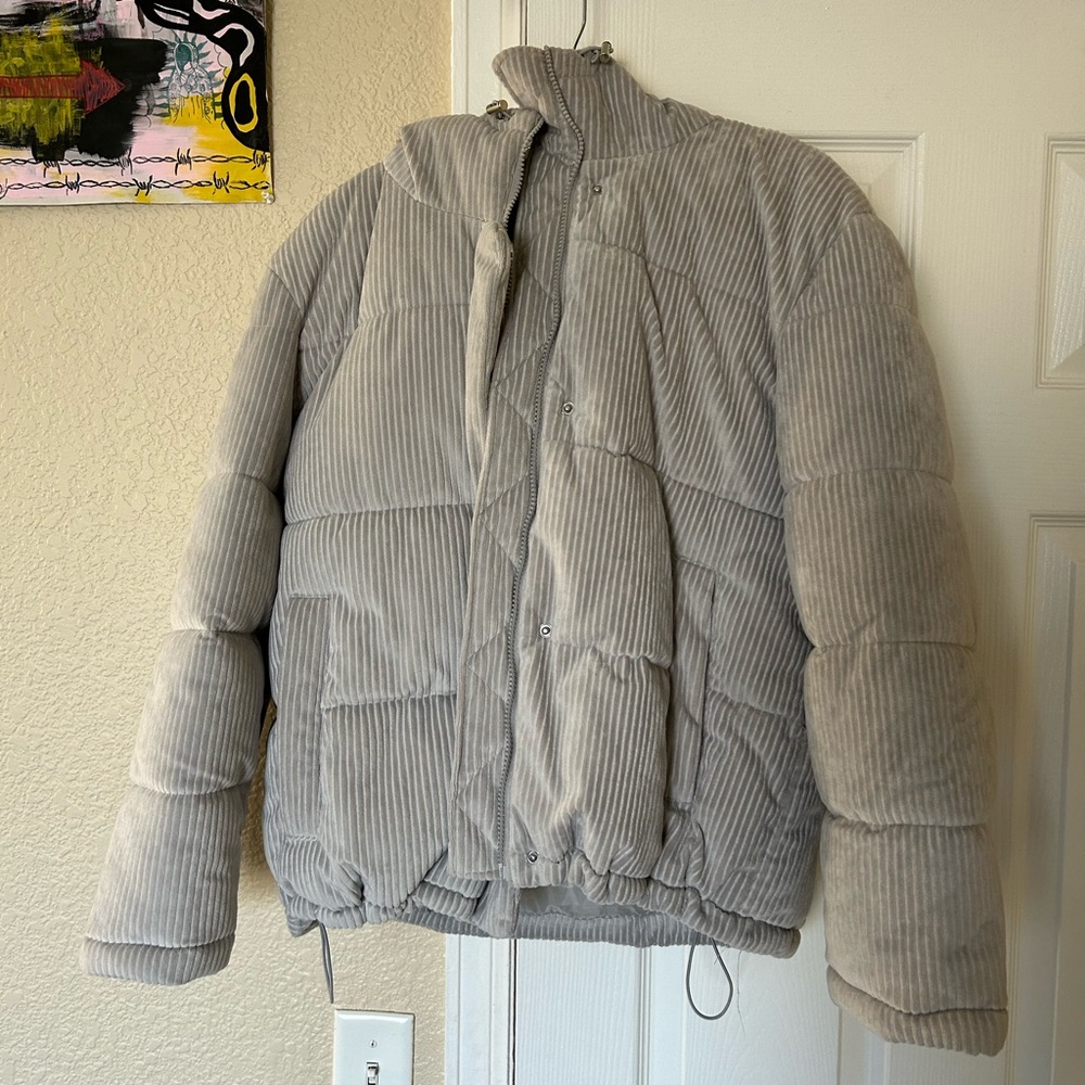KENNETH COLE CORDUROY PUFFER JACKET HOODED